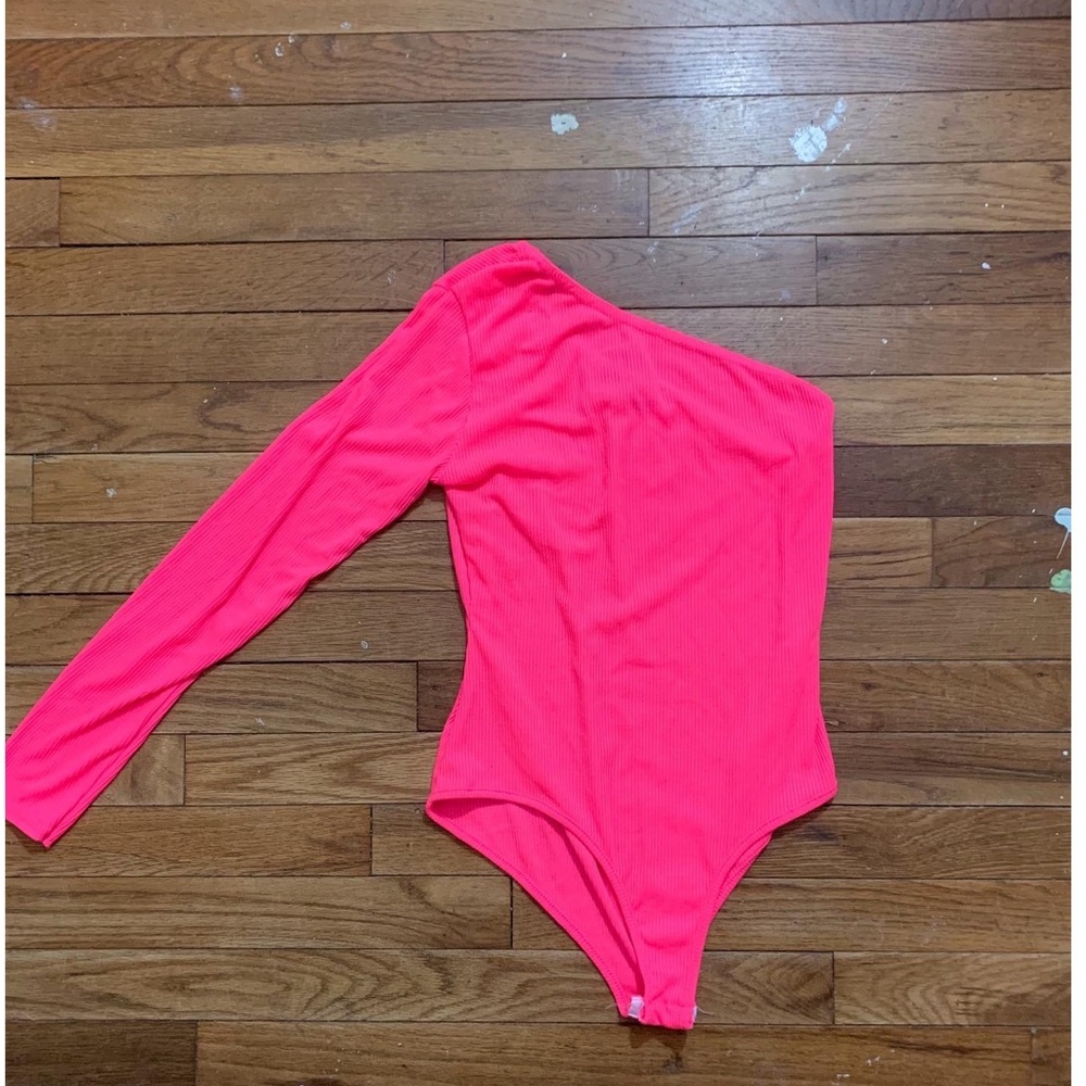 One sleeve neon pink bodysuit